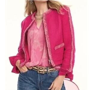 CAbi Tweed Ballroom Blazer Jacket 6466 Women's Medium Pink Full Zip Barbiecore